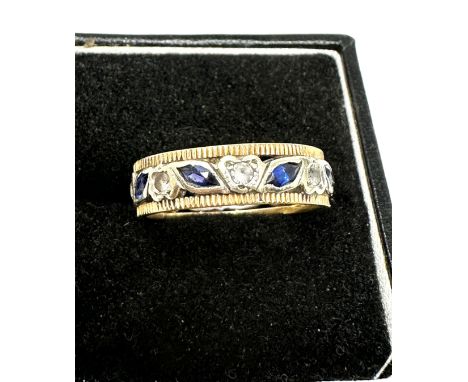 Vintage 9ct gold sapphire &amp; white stone eternity  ring weight 3.8g