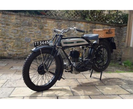 A 1925 Triumph Model P, registration number TT 3445, frame number 907559, engine number 214467, green/black. This Model P com