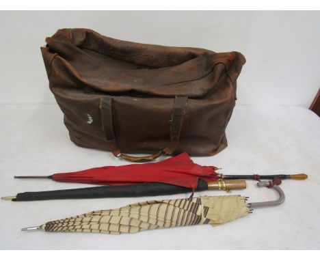 Vintage leather bag a/f and 3 umbrellas