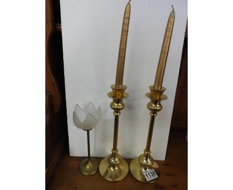 Pair of Brass Candle Sticks and Tea Light Holder 