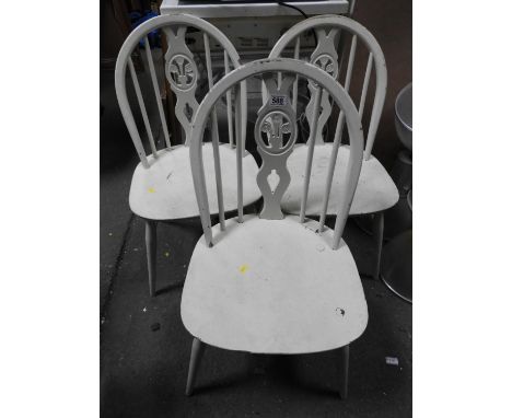 3x Matching Painted Stick Back Dining Chairs 