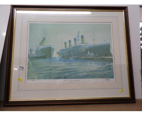 Framed Limited Edition Print - Olympic and Titanic at Belfast 1912 - Harley Crossley