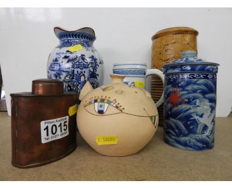 Copper Caddy, Blue and White China etc 
