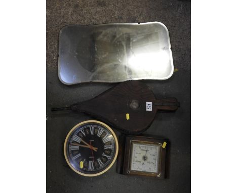 Vintage Bevel Edge Mirror, Barometer, Clock and Bellows 