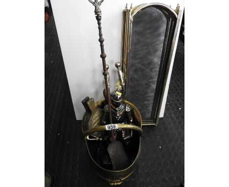 Brass Coal Bucket and Contents - Fire Tools 