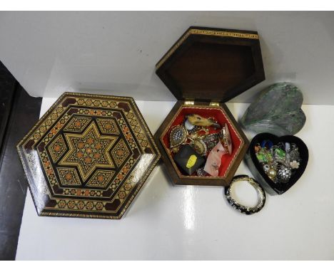 2x Trinket Boxes and Contents - Costume Jewellery 