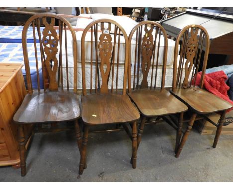 Set of 4x Matching Stick Back Dining Chairs with Shaped Seats