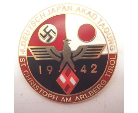 German WWII re-enactment Germany and Japan International Relations enamelled badge. P&amp;P Group 1 (£14+VAT for the first lo