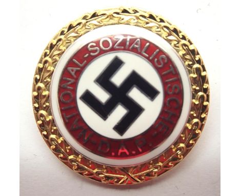 German Third Reich re-enactment NSDAP large Party Members enamelled badge with wreath surround. P&amp;P Group 1 (£14+VAT for 