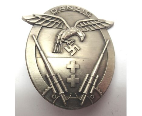 German WWII re-enactment Danzig Flak badge. P&amp;P Group 1 (£14+VAT for the first lot and £1+VAT for subsequent lots) 