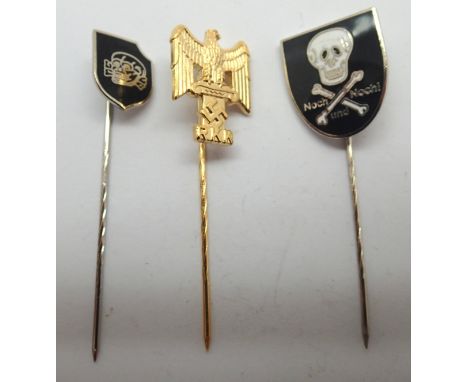 Three German WWII re-enactment enamelled pins. P&amp;P Group 1 (£14+VAT for the first lot and £1+VAT for subsequent lots) 