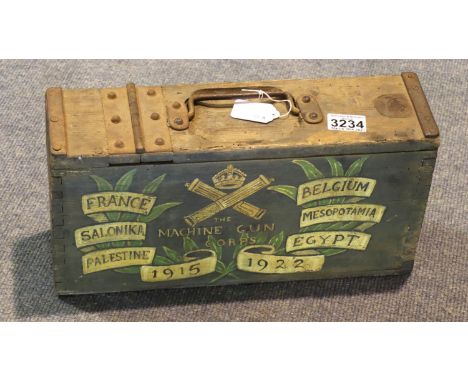 WWI German maxim machine gun ammo box, captured by the Machine Gun Corps. Post war painting, P&amp;P Group 2 (£18+VAT for the