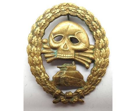 German aged replica Condor Legion Tank badge in gold. P&amp;P Group 1 (£14+VAT for the first lot and £1+VAT for subsequent lo