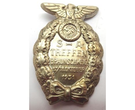 German Third Reich pressed metal SA Rally badge, Treffen 1931. P&amp;P Group 1 (£14+VAT for the first lot and £1+VAT for subs