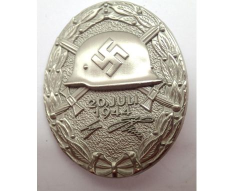 German WWII re-enactment 1944 dated Wound badge in silver. P&amp;P Group 1 (£14+VAT for the first lot and £1+VAT for subseque