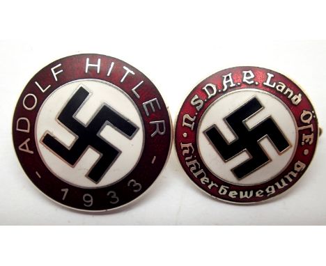 Two German WWII re-enactment enamelled pin badges. P&amp;P Group 1 (£14+VAT for the first lot and £1+VAT for subsequent lots)