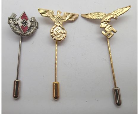 Three German WWII re-enactment enamelled pins. P&amp;P Group 1 (£14+VAT for the first lot and £1+VAT for subsequent lots) 