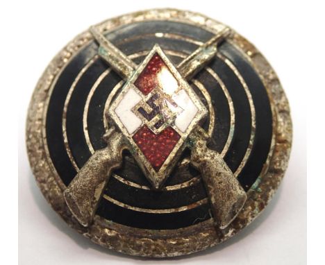 German Third Reich Hitler Youth enamelled sharp shooting award, marked RZM M1/102 verso, possibly an early reproduction. P&am