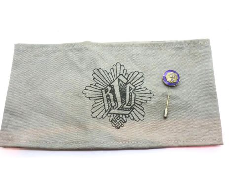 German WWII re-enactment printed Reichsluftshutzbund armband, with an earlier enamelled stick pin. P&amp;P Group 1 (£14+VAT f