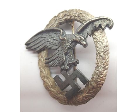 German WWII aged replica Luftwaffe Pilots badge of two piece construction, marked A verso. P&amp;P Group 1 (£14+VAT for the f