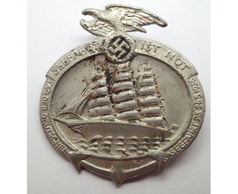 German Third Reich period Kriegsmarine Day of German Seafaring badge, indistinctly marked verso. P&amp;P Group 1 (£14+VAT for