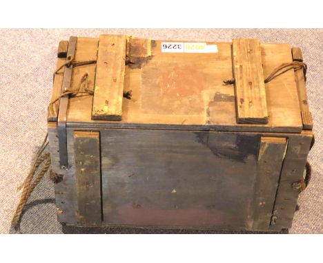 Wooden ammunition crate with rope handles, 42 x 24 x 48H cm. P&amp;P Group 3 (£25+VAT for the first lot and £5+VAT for subseq