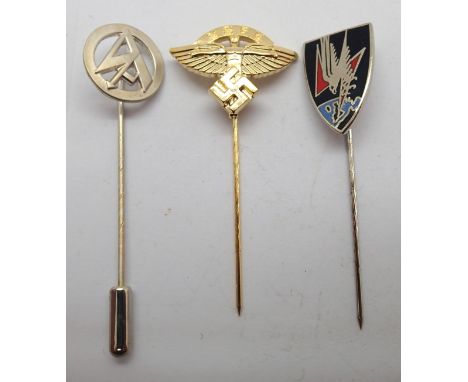Three German WWII re-enactment enamelled pins. P&amp;P Group 1 (£14+VAT for the first lot and £1+VAT for subsequent lots) 