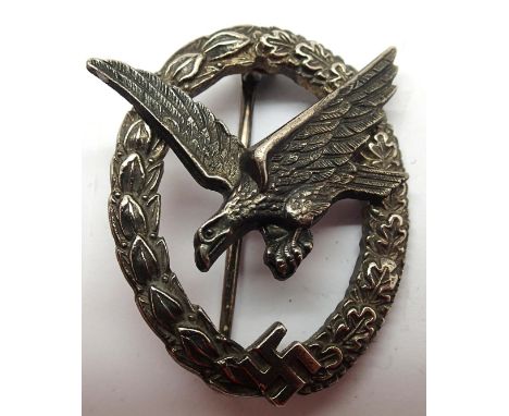 German WWII aged replica Luftwaffe Flight Engineers badge of two piece construction, marked SBW verso. P&amp;P Group 1 (£14+V