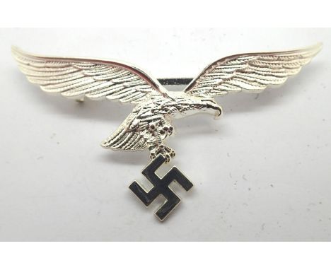 German WWII re-enactment chromed Luftwaffe breast eagle, L: 9 cm. P&amp;P Group 1 (£14+VAT for the first lot and £1+VAT for s