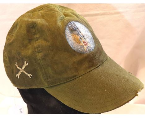WWII US Army Air Force mechanics cap with hand painted decals. P&amp;P Group 1 (£14+VAT for the first lot and £1+VAT for subs