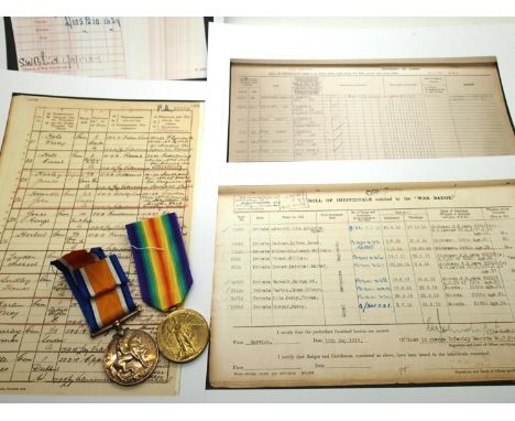 34714 PTE P T HOLE R BIRKS R, a British WWI Royal Berkshire Regiment medal pair comprising BWM and Victory medal, with printe