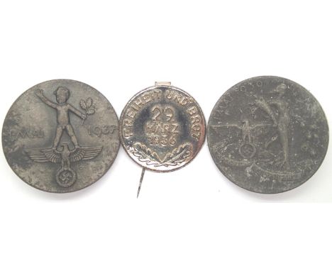 German Third Reich day badges, 1936, 1937 and 1939.  P&amp;P Group 1 (£14+VAT for the first lot and £1+VAT for subsequent lot