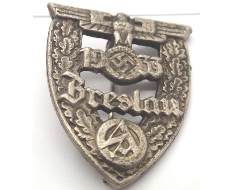 German Third Reich early reproduction 1933 SA Breslan gau badge, large and heavy gauge. P&amp;P Group 1 (£14+VAT for the firs