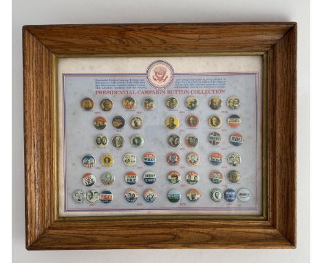 Presidential Campaign Button Collection from multiple years of campaignsFrame measures 14" x 17"