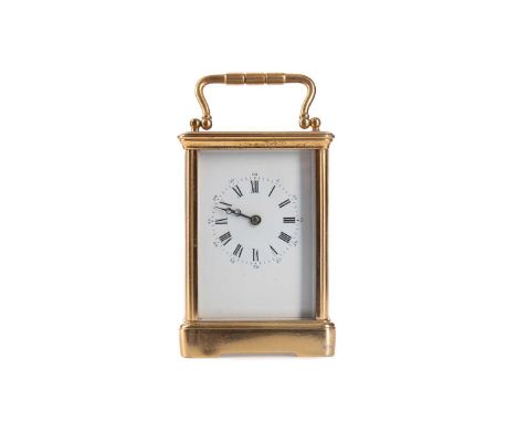 LATE 19TH/EARLY 20TH CENTURY BRASS CARRIAGE CLOCK,with two train eight day movement stamped 'V.R. BREVETÉ PARIS', striking on