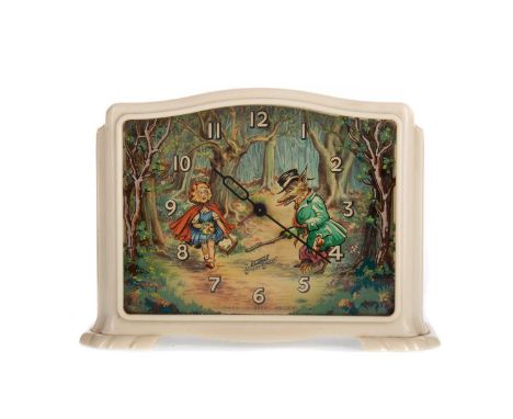 SMITH'S 'LITTLE RED RIDING HOOD' BAKELITE MANTEL CLOCK,circa 1950s, the dial with scene of Little Red Riding Hood and the Big