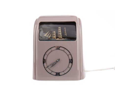 VITASCOPE ART DECO AUTOMATON CLOCK,circa 1940s, electric powered movement, the chrome chapter ring with Arabic numerals, belo