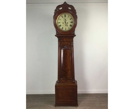 VICTORIAN MAHOGANY DRUMHEAD LONGCASE CLOCK,by R.L. Hill of Paisley, with two trai eight day movement, the white enamel dial w