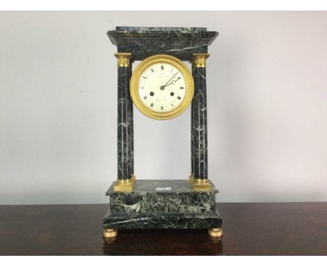 LATE 19TH CENTURY FRENCH MARBLE AND GILT METAL MANTEL CLOCK,with two train eight day movement, striking on a bell, the enamel