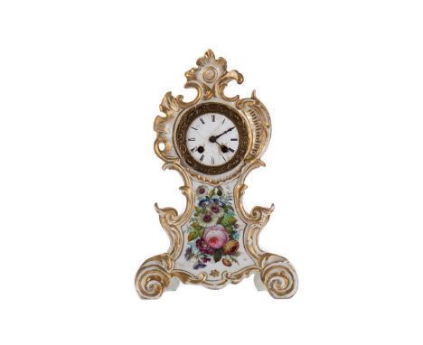 LATE 19TH CENTURY PARIS PORCELAIN MANTEL CLOCK,with two train eight day movement, striking on a bell, the white enamel dial w