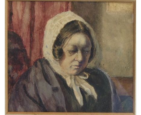 In the Style of H Herkomer RA STUDY OF A WOMAN WEARING SPECTACLES Titled on mount, "A Study", bears initials, also Claude R S