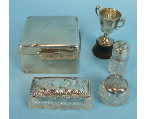 A novelty silver pin cushion in the form of an anvil and two hammers, Birmingham 1910 (a/f), an engine-turned silver cigarett