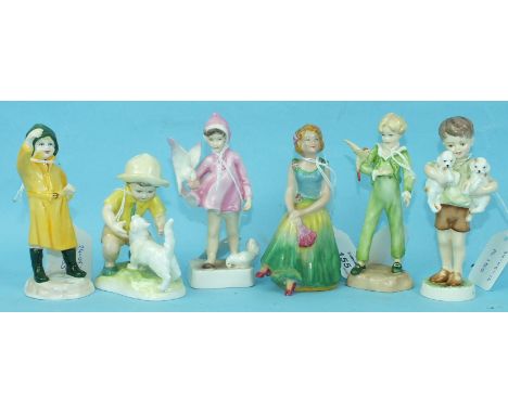 A group of five 20th century Royal Worcester figurines modelled by F Doughty, 'Peace', 'Threes Company', 'Little Parakeet', '