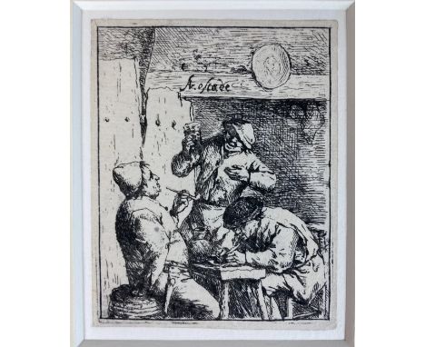 OSTADE, Adriaen Jansz. v. (1610-1685). (The smoker and the drinker). c. 1646. Etching on early 18th c. paper. 64 x 83 mm. Sig