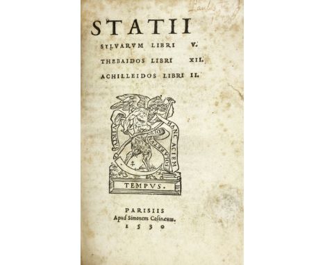 STATIUS. Sylvarum ll. V. Thebaidos ll. XII. Achilleidos ll. II. Orthographia et flexus dictionum graecarum omnium apud Statiu