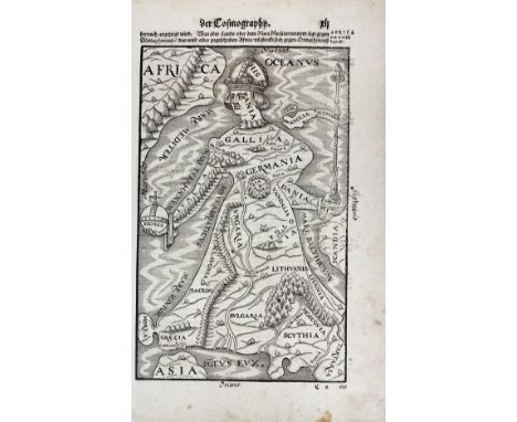 ALLEGORICAL MAP -- (EUROPA REGINA, Queen Europe). (Basel, H. Petri, 1588). Plain allegorical woodcut map from S. Munster's 'C