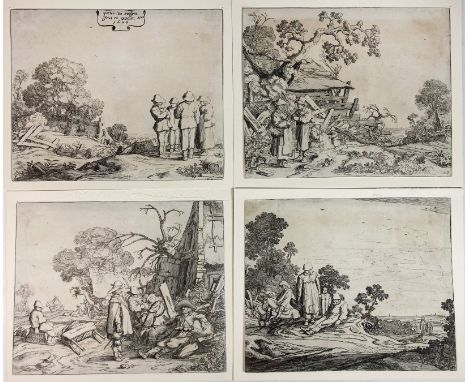 MOLIJN, Pieter de (1595-1661). (Landscapes with peasants). 1626. Complete series of 4 etchings, signed and dated in the first