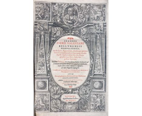 EMBLEM BOOKS -- EGYPT -- VALERIANO, G.P. Hieroglyphica, ieu de sacris Aegyptiorum aliarumque gentium literis commentarij, lib