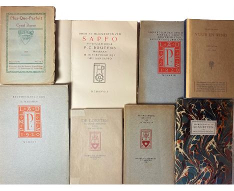 SAPFO. Oden en fragmenten. Vert. d. P.C. Boutens waaraan is toegevoegd zijn Ode aan Sapfo. (Maastr., Halcyon Press), 1928. Lg