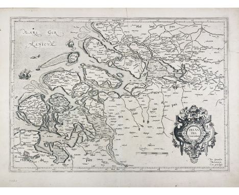 LOW COUNTRIES -- "ZELANDIA COMITATUS". (Mercator, 1585). Plain engr. map w. elaborate cartouche and scale indicator in right 